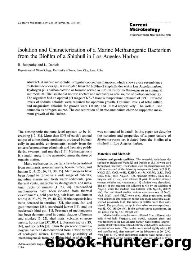 Isolation and characterization of a marine methanogenic bacterium from the biofilm of a shiphull in Los Angeles harbor by Unknown