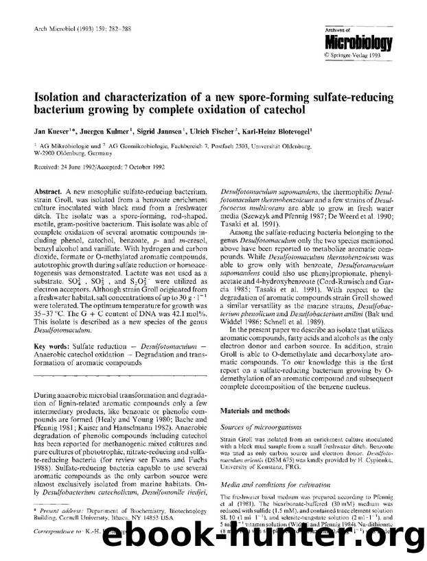 Isolation and characterization of a new spore-forming sulfate-reducing bacterium growing by complete oxidation of catechol by Unknown