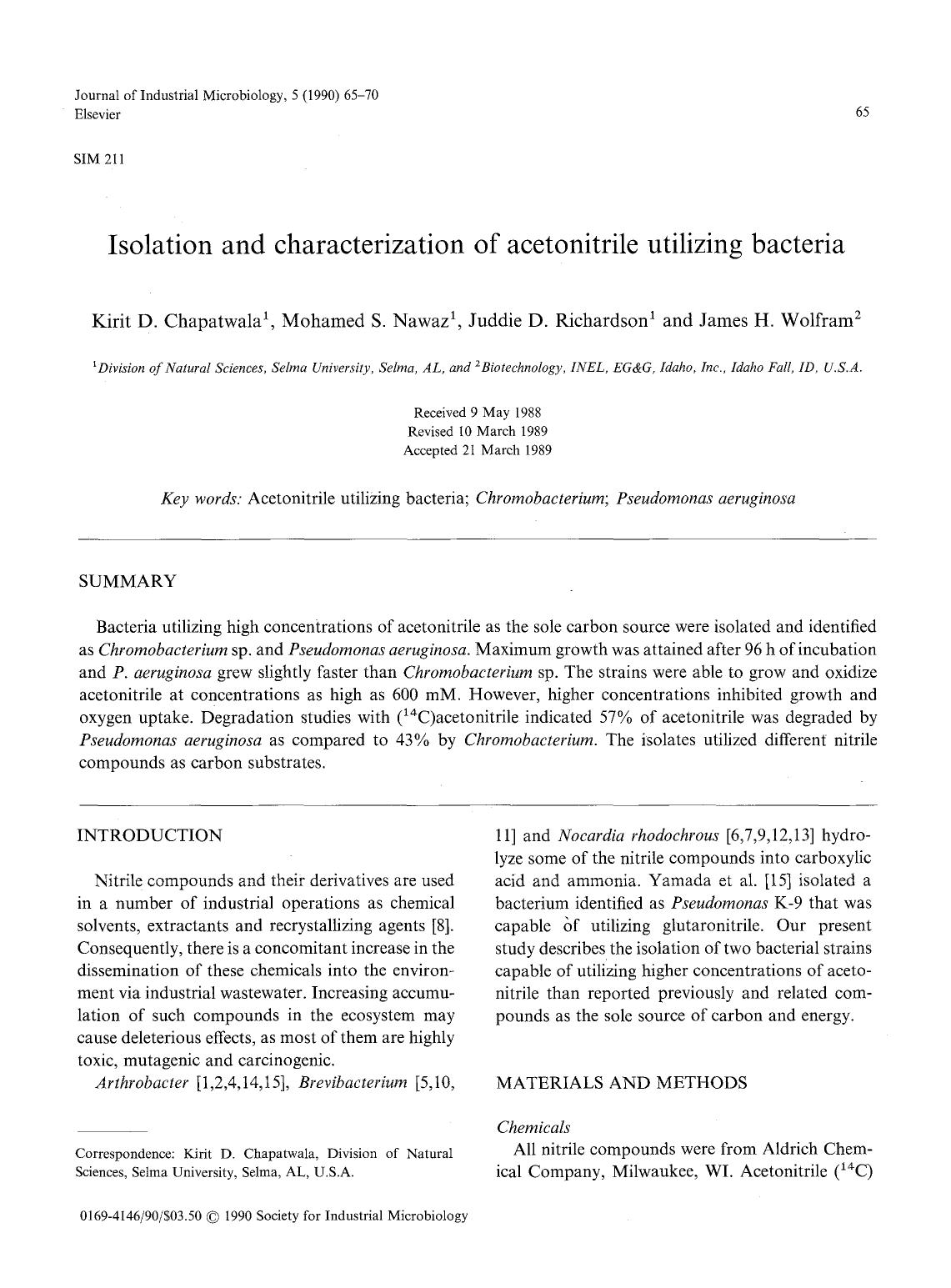 Isolation and characterization of acetonitrile utilizing bacteria by Unknown
