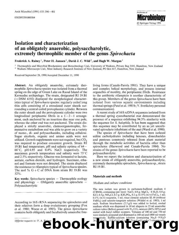 Isolation and characterization of an obligately anaerobic, polysaccharolytic, extremely thermophilic member of the genus <Emphasis Type="Italic">Spirochaeta<Emphasis> by Unknown