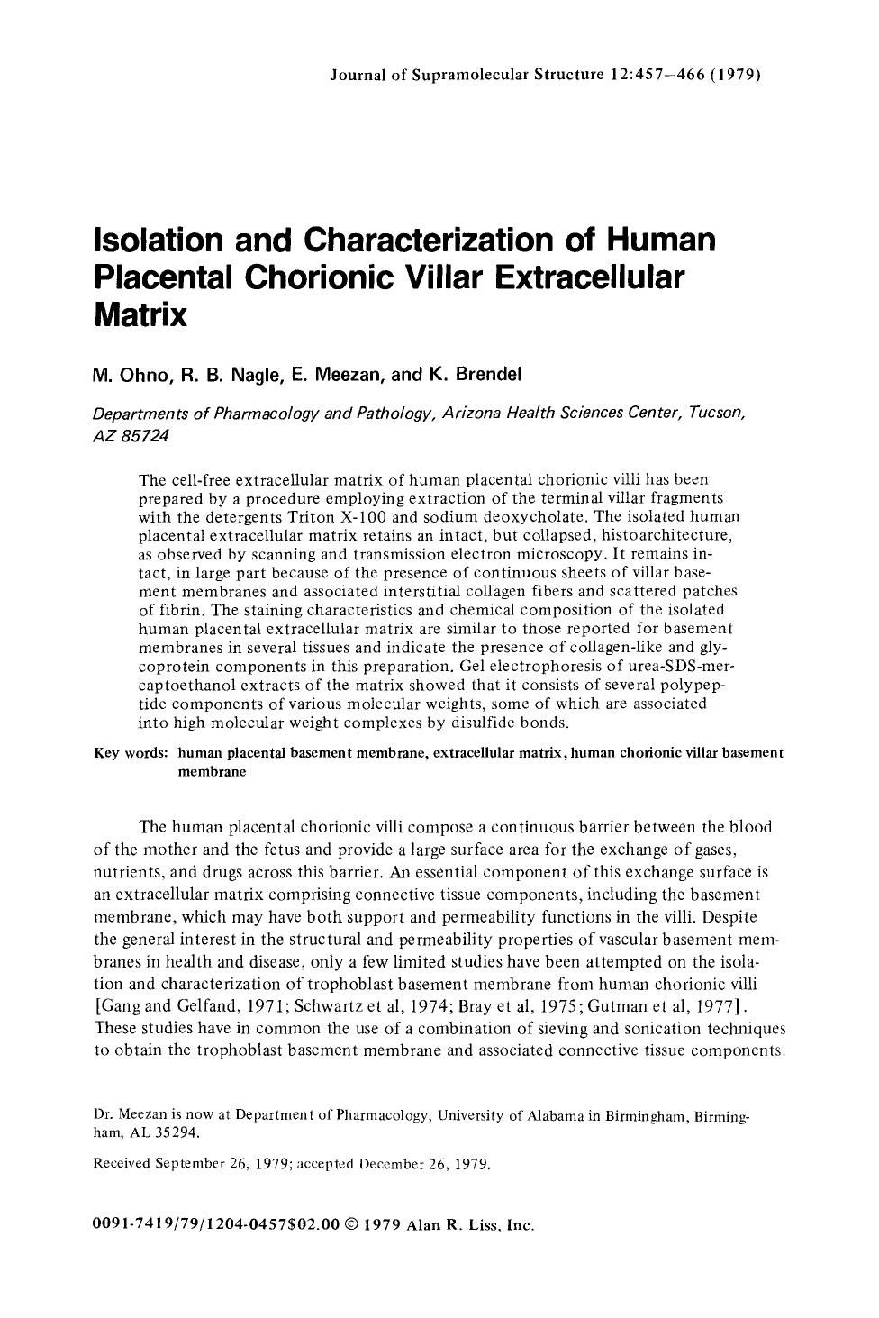Isolation and characterization of human placental chorionic villar extracellular matrix by Unknown