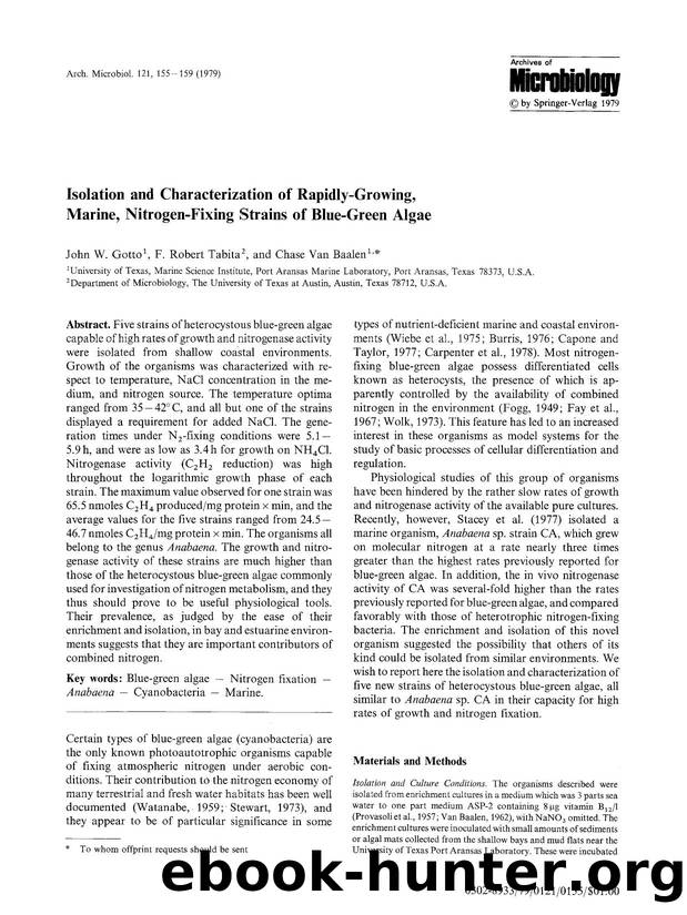 Isolation and characterization of rapidly-growing, marine, nitrogen-fixing strains of blue-green algae by Unknown