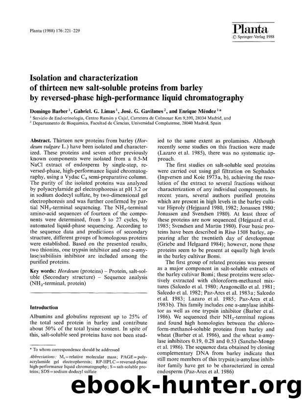 Isolation and characterization of thirteen new salt-soluble proteins from barley by reversed-phase high-performance liquid chromatography by Unknown