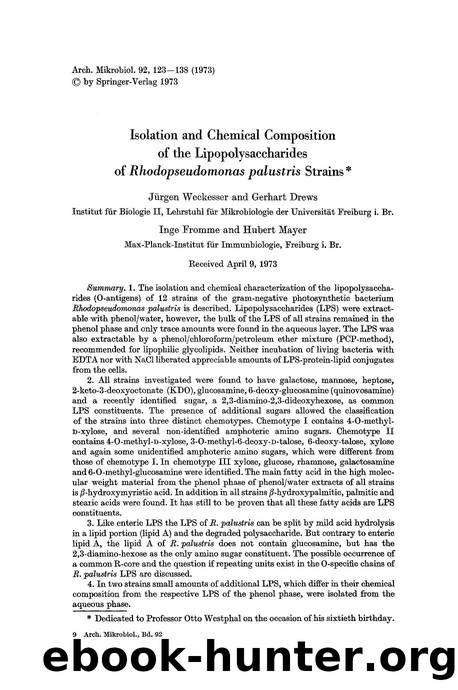 Isolation and chemical composition of the lipopolysaccharides of <Emphasis Type="Italic">Rhodopseudomonas palustris<Emphasis> strains by Unknown