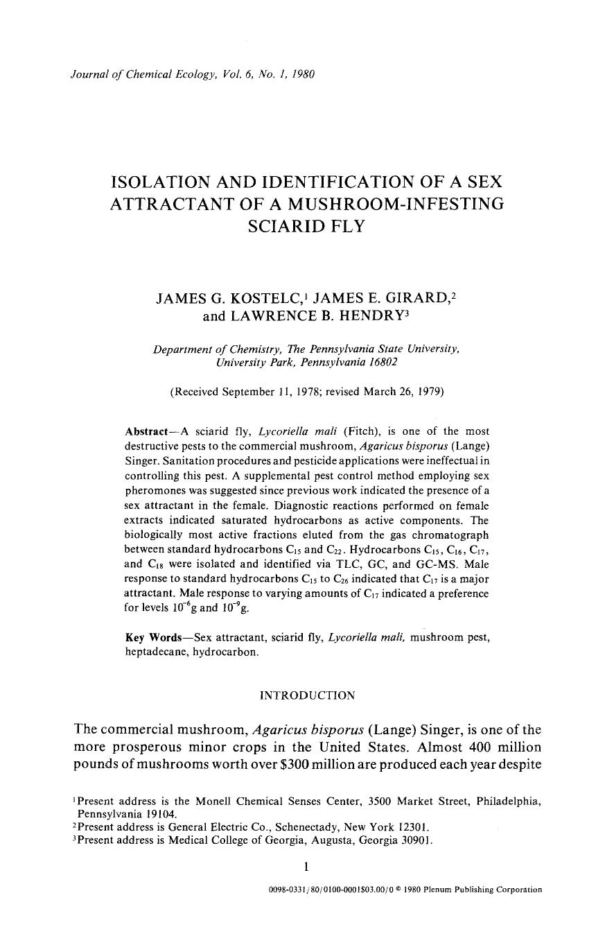 Isolation and identification of a sex attractant of a mushroom-infesting sciarid fly by Unknown