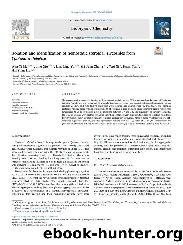 Isolation and identification of hemostatic steroidal glycosides from Ypsilandra thibetica by Wen-Yi Ma & Jing Xie & Ling-Ling Yu & Shi-Juan Zhang & Wei Ni & Huan Yan & Hai-Yang Liu
