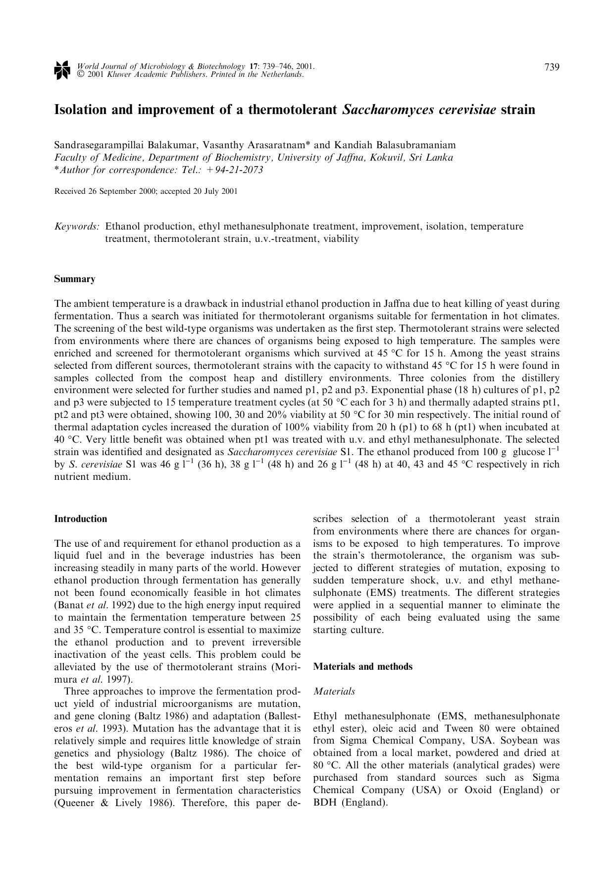 Isolation and improvement of a thermotolerant Saccharomyces cerevisiae strain by Unknown
