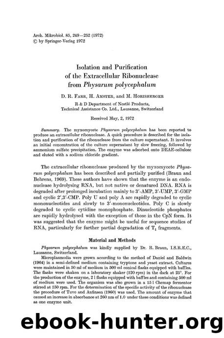 Isolation and purification of the extracellular ribonuclease from <Emphasis Type="Italic">Physarum polycephalum<Emphasis> by Unknown