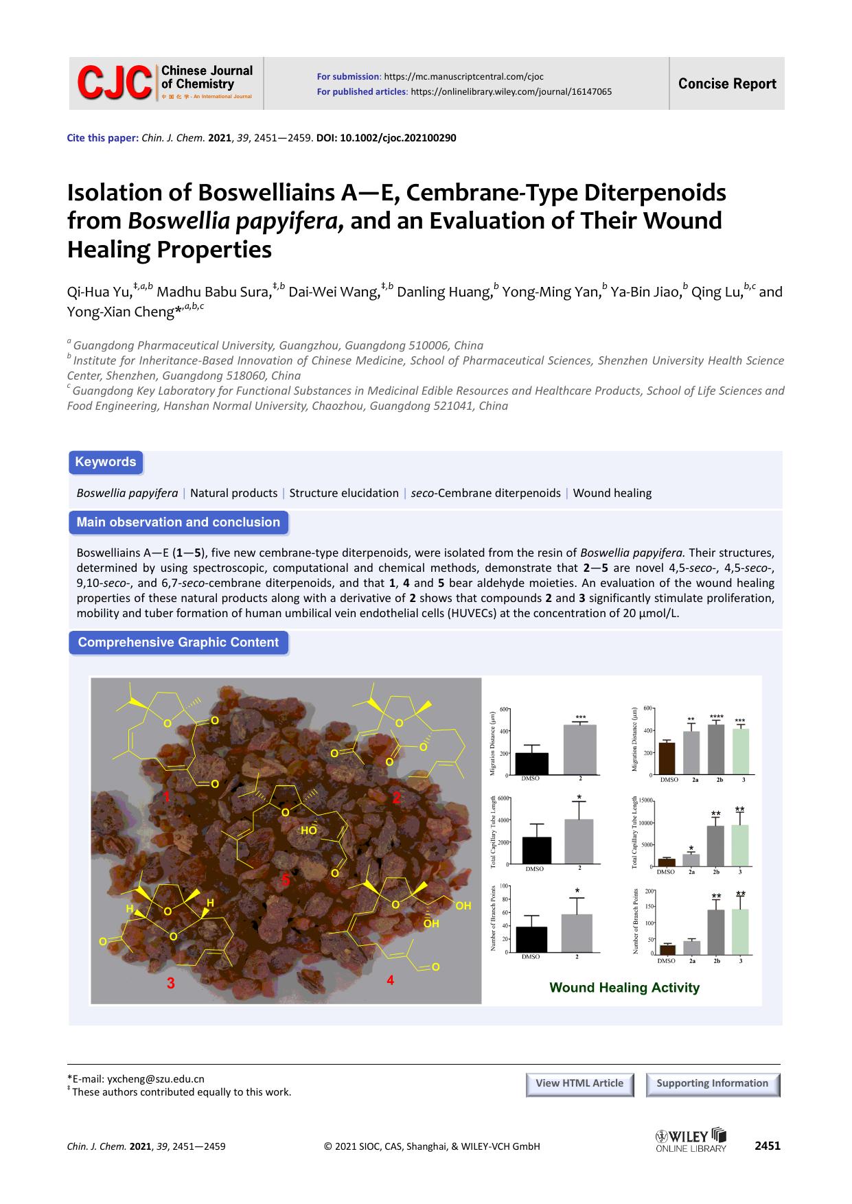 Isolation of Boswelliains AâE, cembrane-type diterpenoids from Boswellia papyifera, and an evaluation of their wound healing properties by unknown