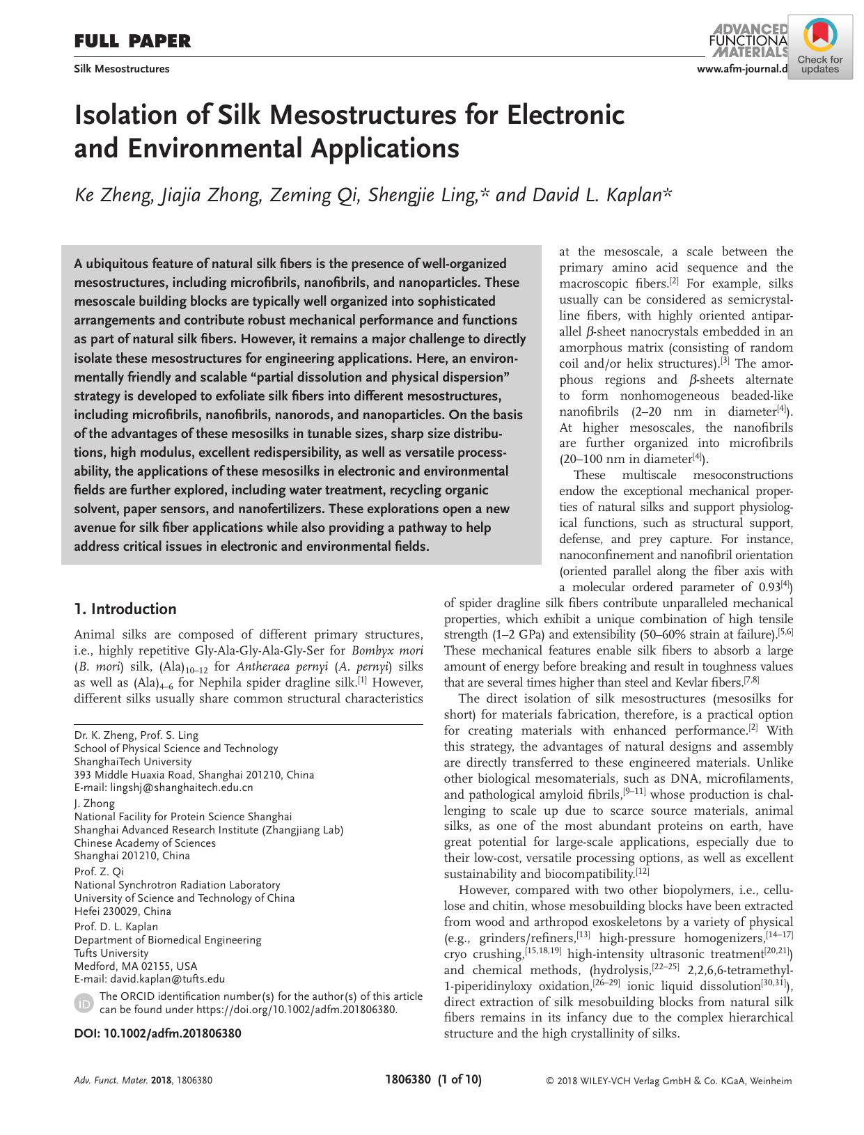 Isolation of Silk Mesostructures for Electronic and Environmental Applications by Unknown