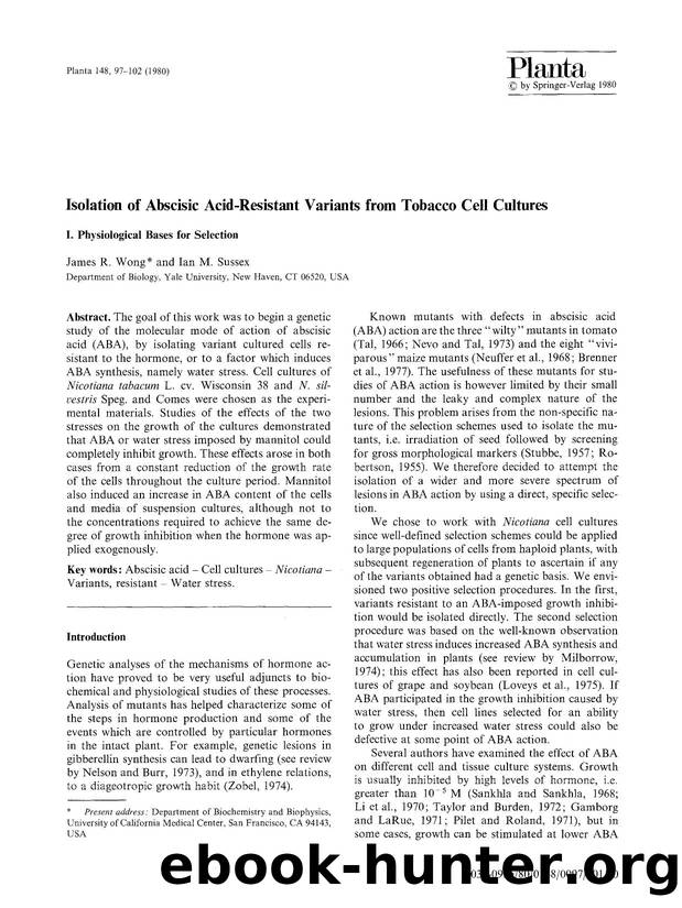 Isolation of abscisic acid-resistant variants from tobacco cell cultures by Unknown