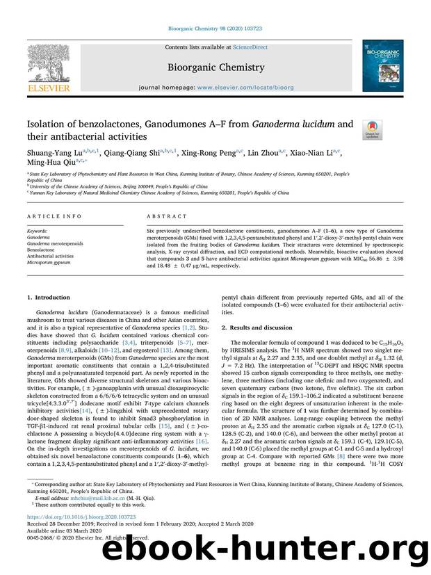 Isolation of benzolactones, Ganodumones AâF from Ganoderma lucidum and their antibacterial activities by Shuang-Yang Lu & Qiang-Qiang Shi & Xing-Rong Peng & Lin Zhou & Xiao-Nian Li & Ming-Hua Qiu
