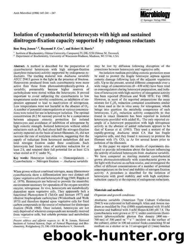 Isolation of cyanobacterial heterocysts with high and sustained dinitrogen-fixation capacity supported by endogenous reductants by Unknown