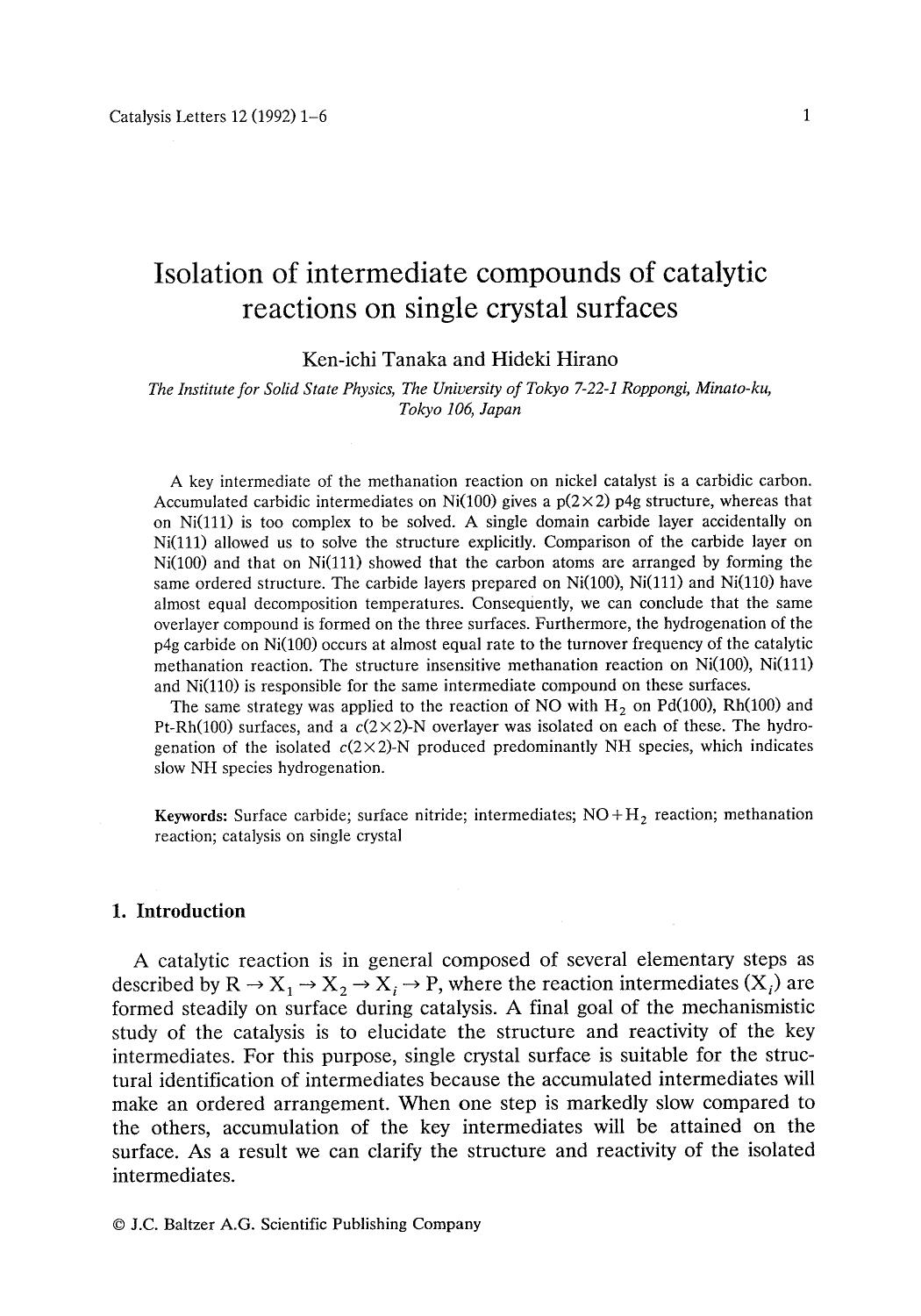 Isolation of intermediate compounds of catalytic reactions on single crystal surfaces by Unknown