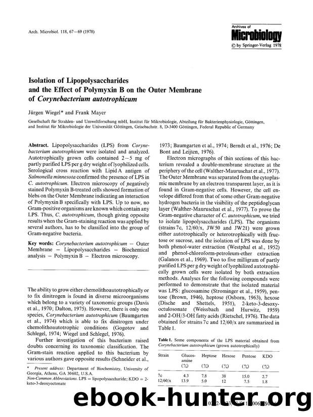 Isolation of lipopolysaccharides and the effect of Polymyxin B on the outer membrane of <Emphasis Type="Italic">Corynebacterium autotrophicum<Emphasis> by Unknown