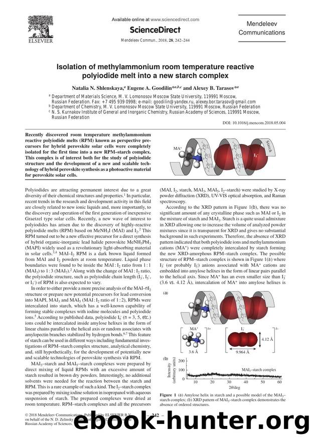 Isolation of methylammonium room temperature reactive polyiodide melt into a new starch complex by Natalia N. Shlenskaya & Eugene A. Goodilin & Alexey B. Tarasov
