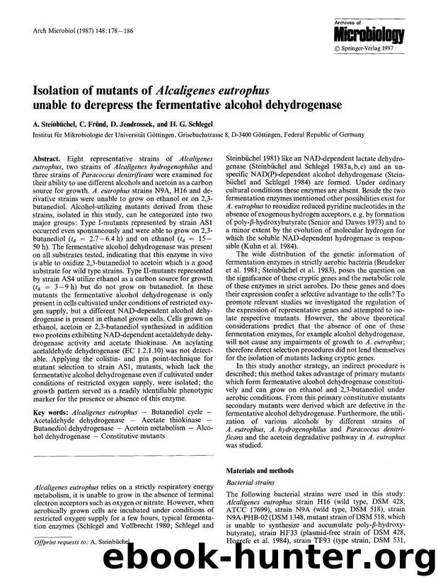 Isolation of mutants of <Emphasis Type="Italic">Alcaligenes eutrophus<Emphasis> unable to derepress the fermentative alcohol dehydrogenase by Unknown