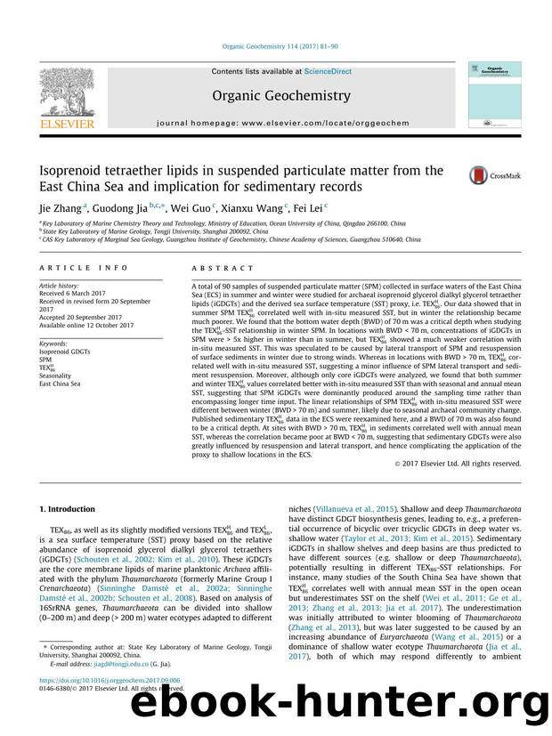 Isoprenoid tetraether lipids in suspended particulate matter from the East China Sea and implication for sedimentary records by Jie Zhang & Guodong Jia & Wei Guo & Xianxu Wang & Fei Lei