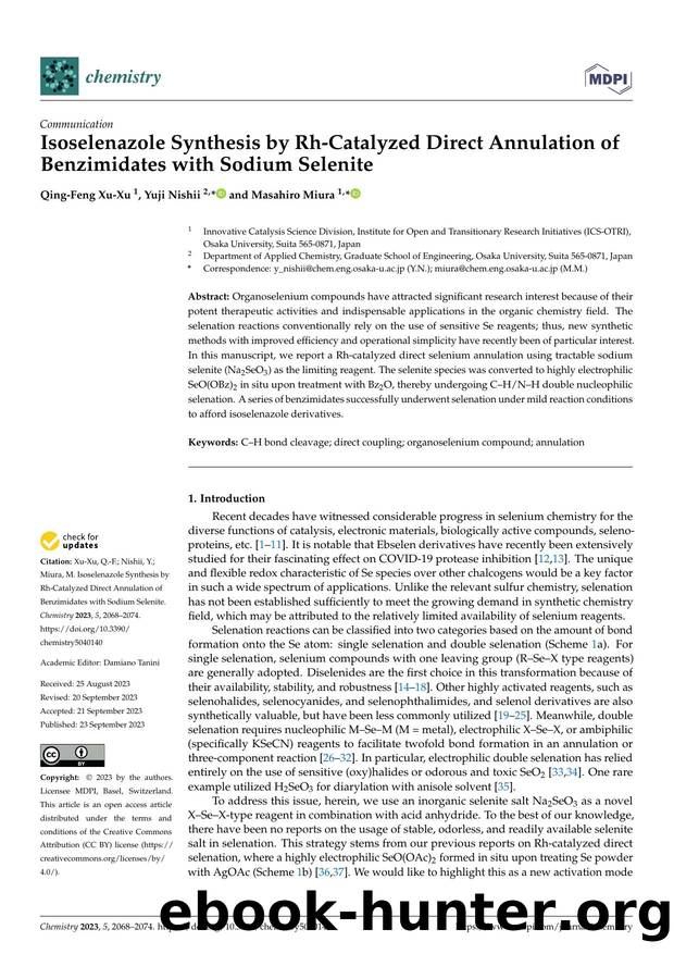 Isoselenazole Synthesis by Rh-Catalyzed Direct Annulation of Benzimidates with Sodium Selenite by Qing-Feng Xu-Xu Yuji Nishii & Masahiro Miura