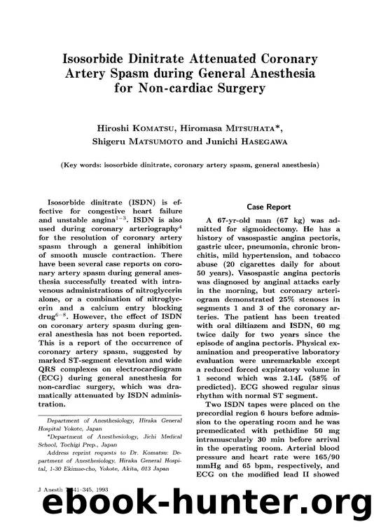 Isosorbide dinitrate attenuated coronary artery spasm during general anesthesia for non-cardiac surgery by Unknown