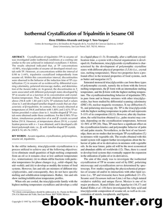 Isothermal crystallization of tripalmitin in sesame oil by Unknown