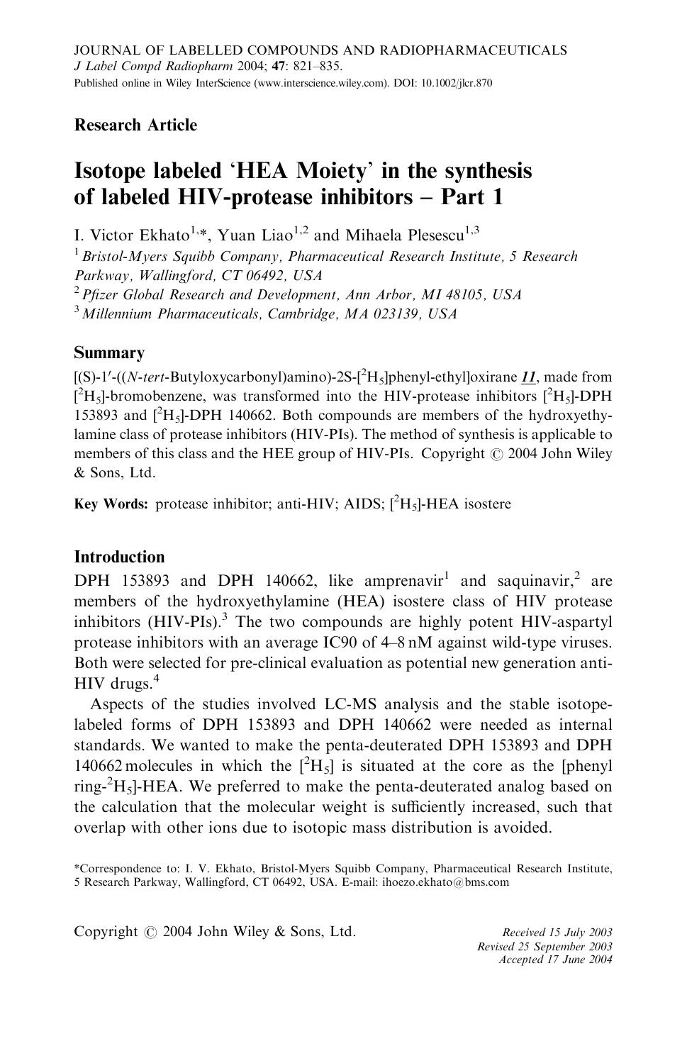 Isotope labeled `HEA Moiety' in the synthesis of labeled HIV-protease inhibitors - Part 1 by Unknown
