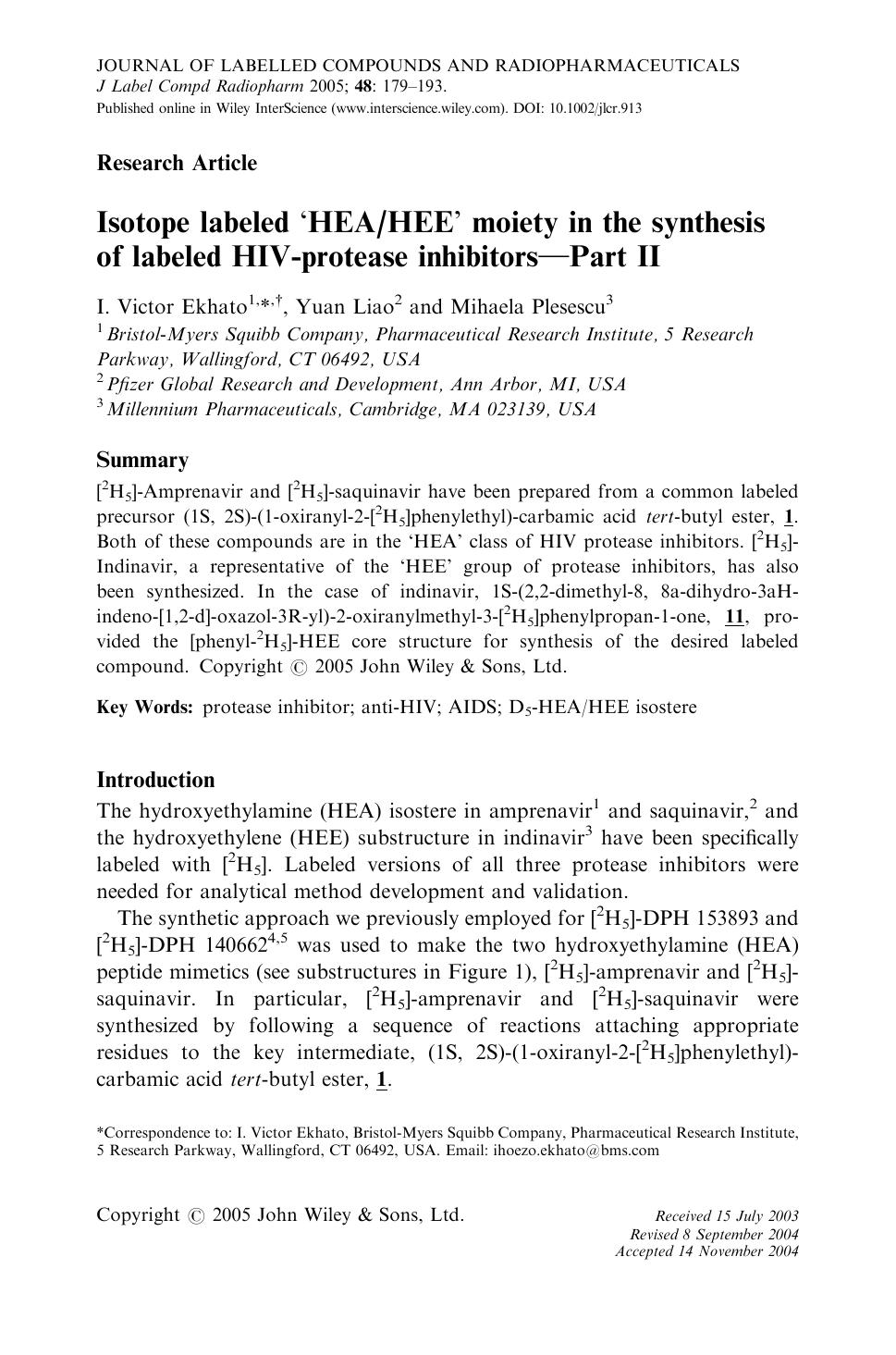 Isotope labeled `HEAHEE' moiety in the synthesis of labeled HIV-protease inhibitors-Part II by Unknown