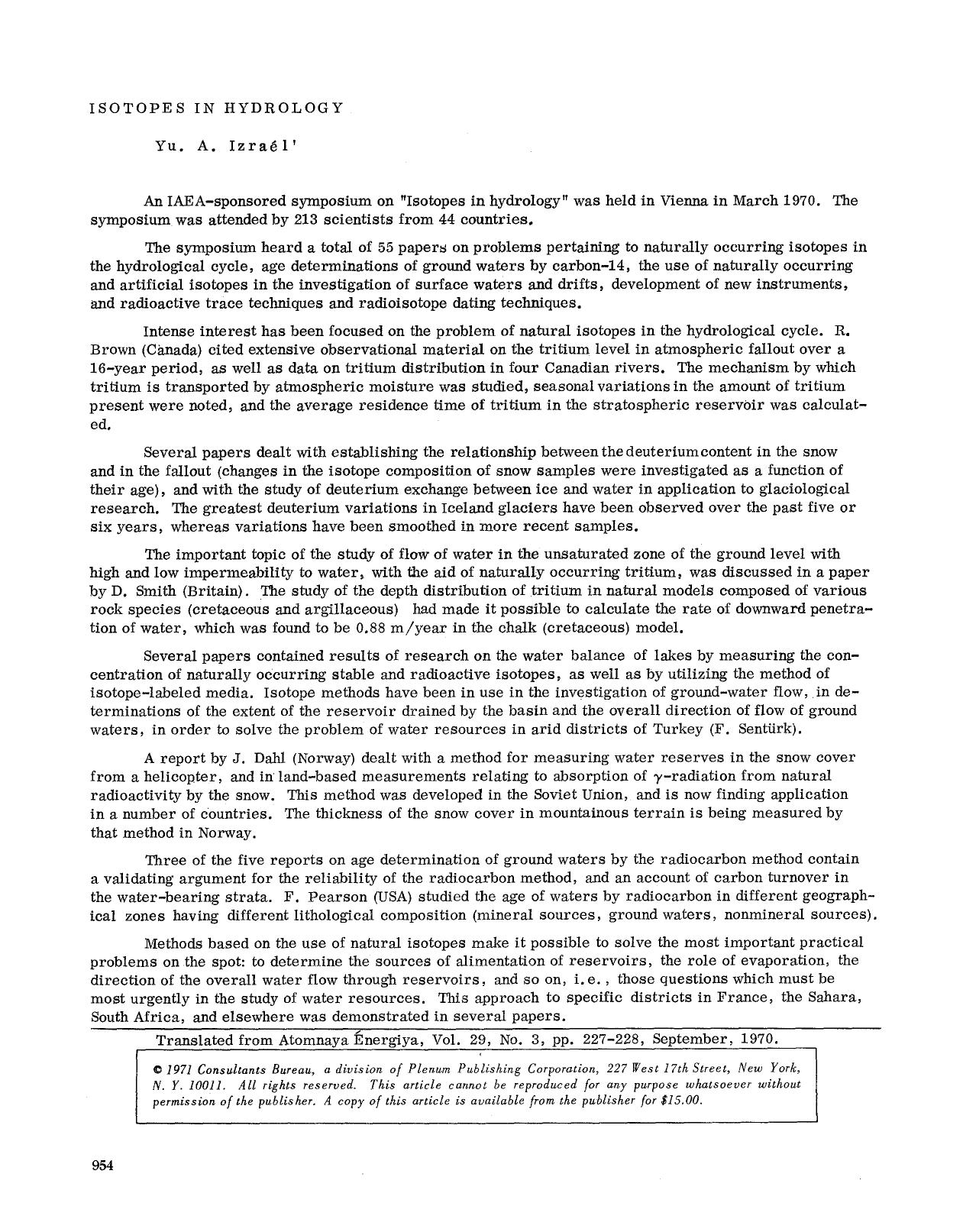 Isotopes in hydrology by Unknown