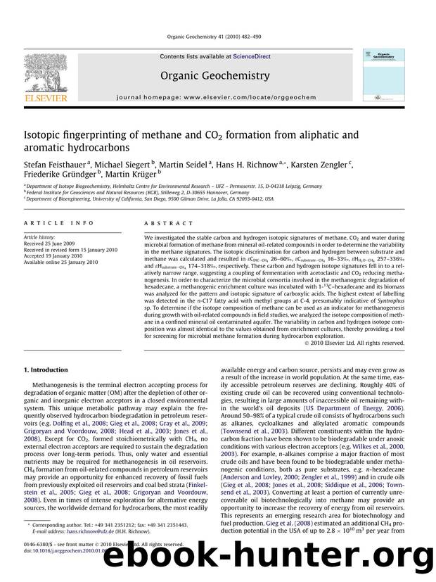 Isotopic fingerprinting of methane and CO2 formation from aliphatic and aromatic hydrocarbons by unknow