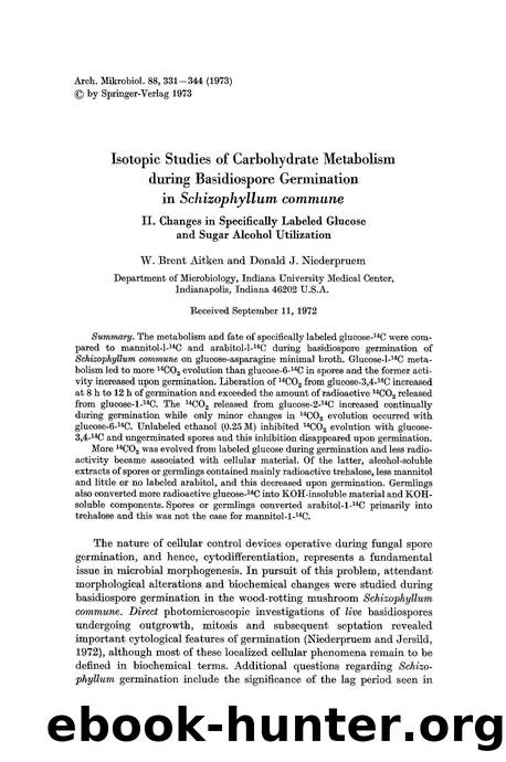 Isotopic studies of carbohydrate metabolism during basidiospore germination in <Emphasis Type="Italic">Schizophyllum commune<Emphasis> by Unknown