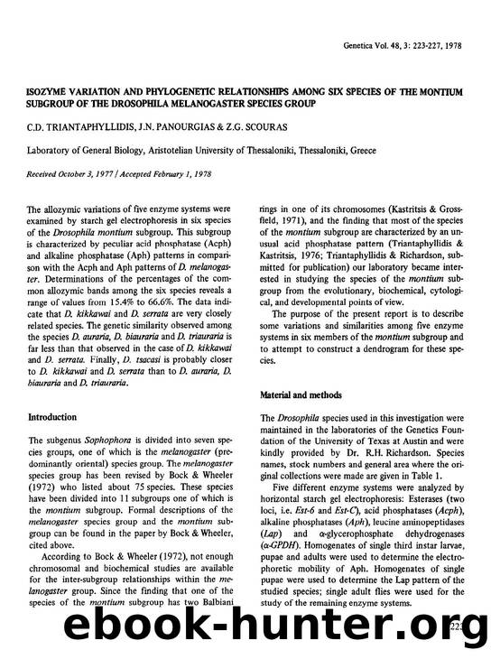 Isozyme variation and phylogenetic relationships among six species of the montium subgroup of the Drosophila melanogaster species group by Unknown