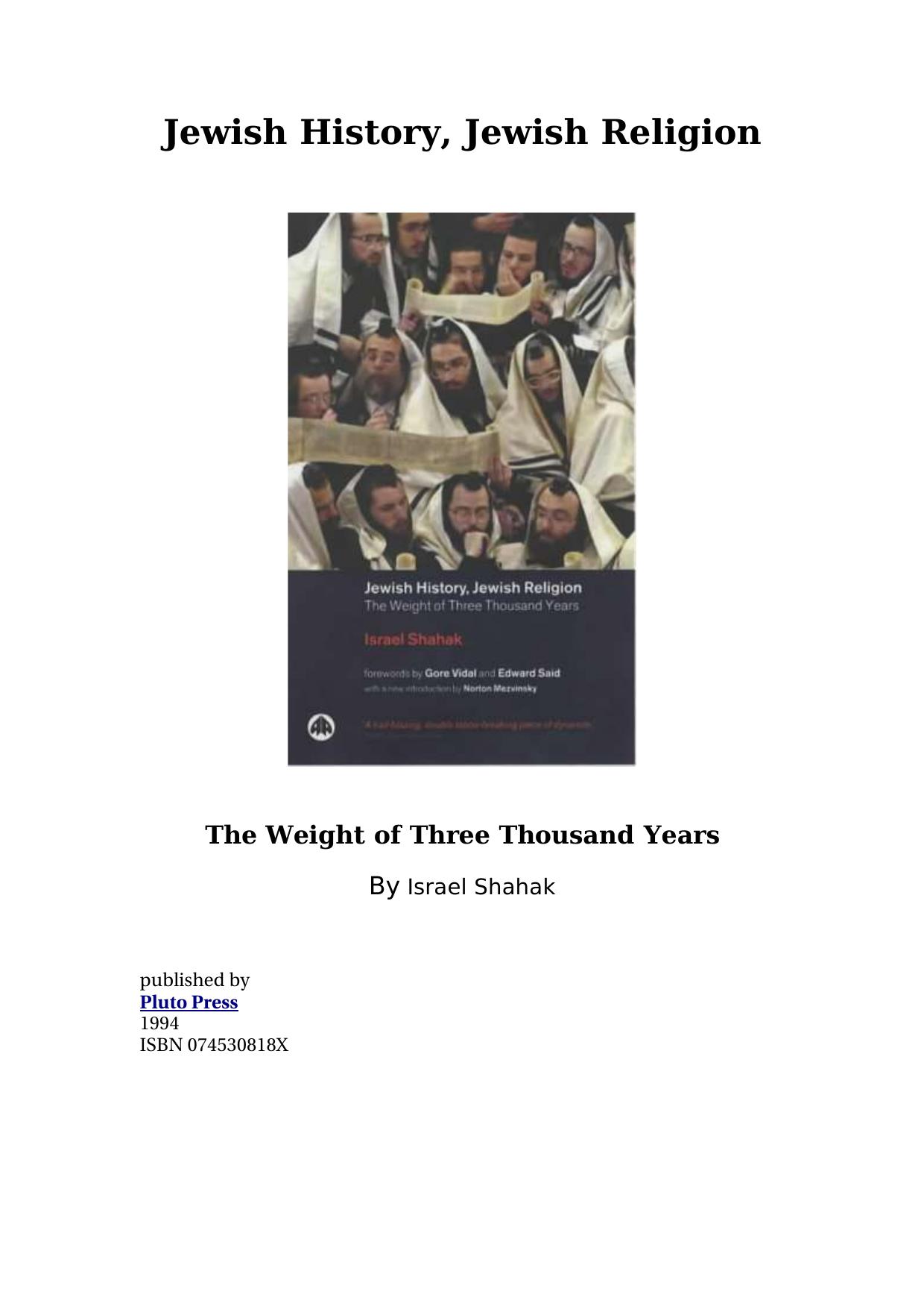Israel Shahak Jewish History Jewish Religion by Unknown