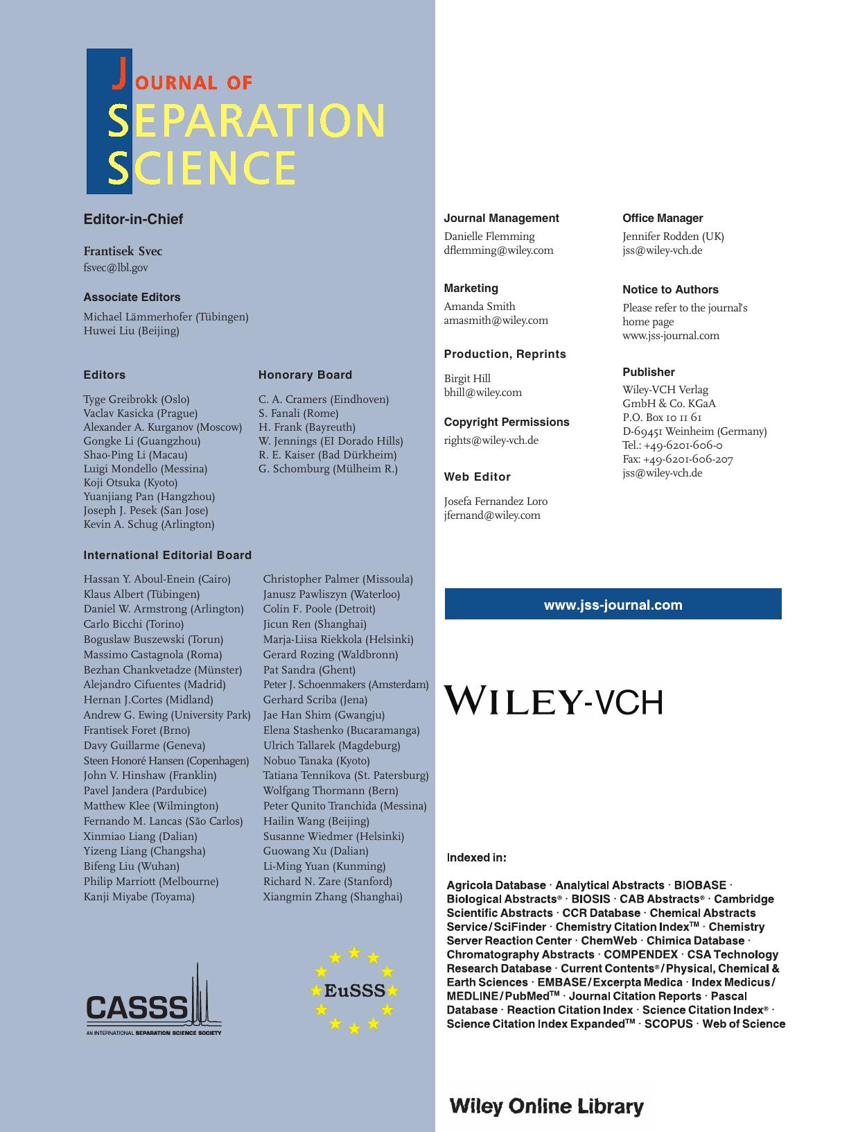 Issue Information Page: J. Sep. Science 20'16 by Unknown