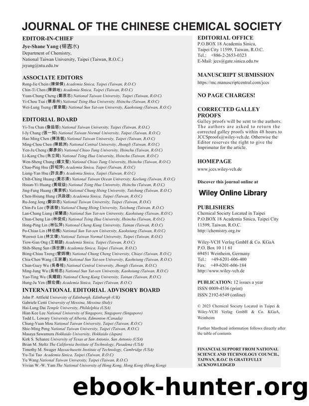 Issue Information: Journal of the Chinese Chemical Society 12023 by Unknown