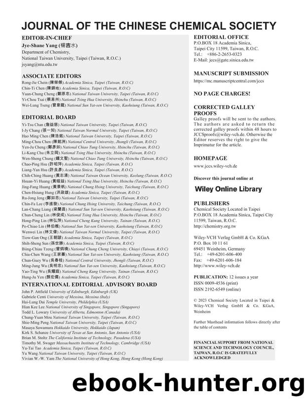 Issue Information: Journal of the Chinese Chemical Society 22023 by Unknown