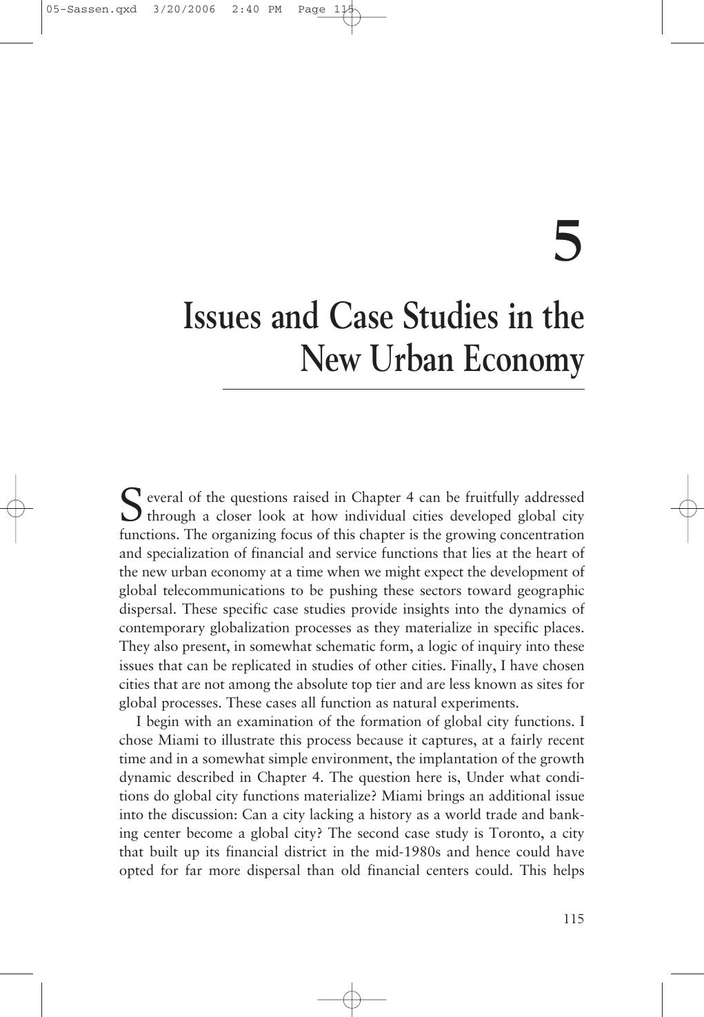 Issues And Case Studies In The New Urban Economy [Chapter 5 From 'Cities In A World Economy'] by Unknown