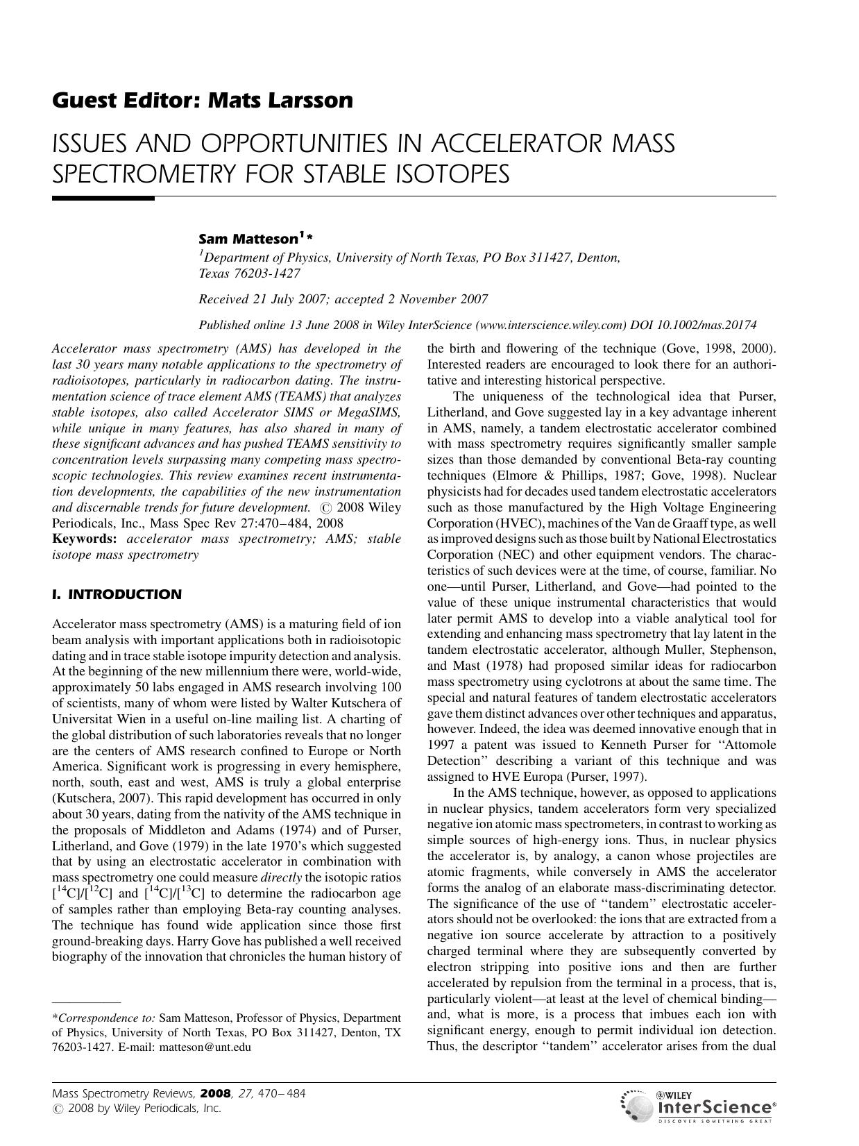 Issues and opportunities in accelerator mass spectrometry for stable isotopes by Unknown
