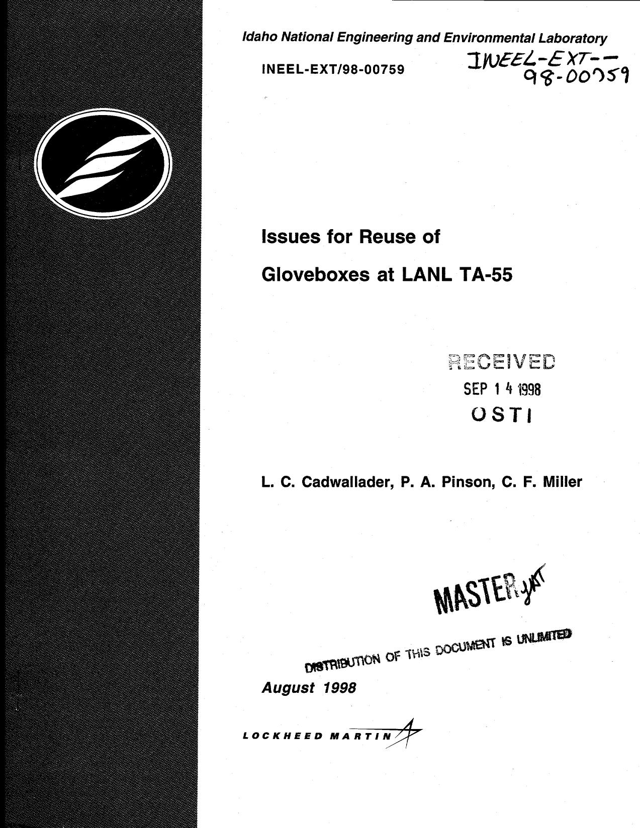 Issues for reuse of gloveboxes at LANL TA-55 None by Unknown