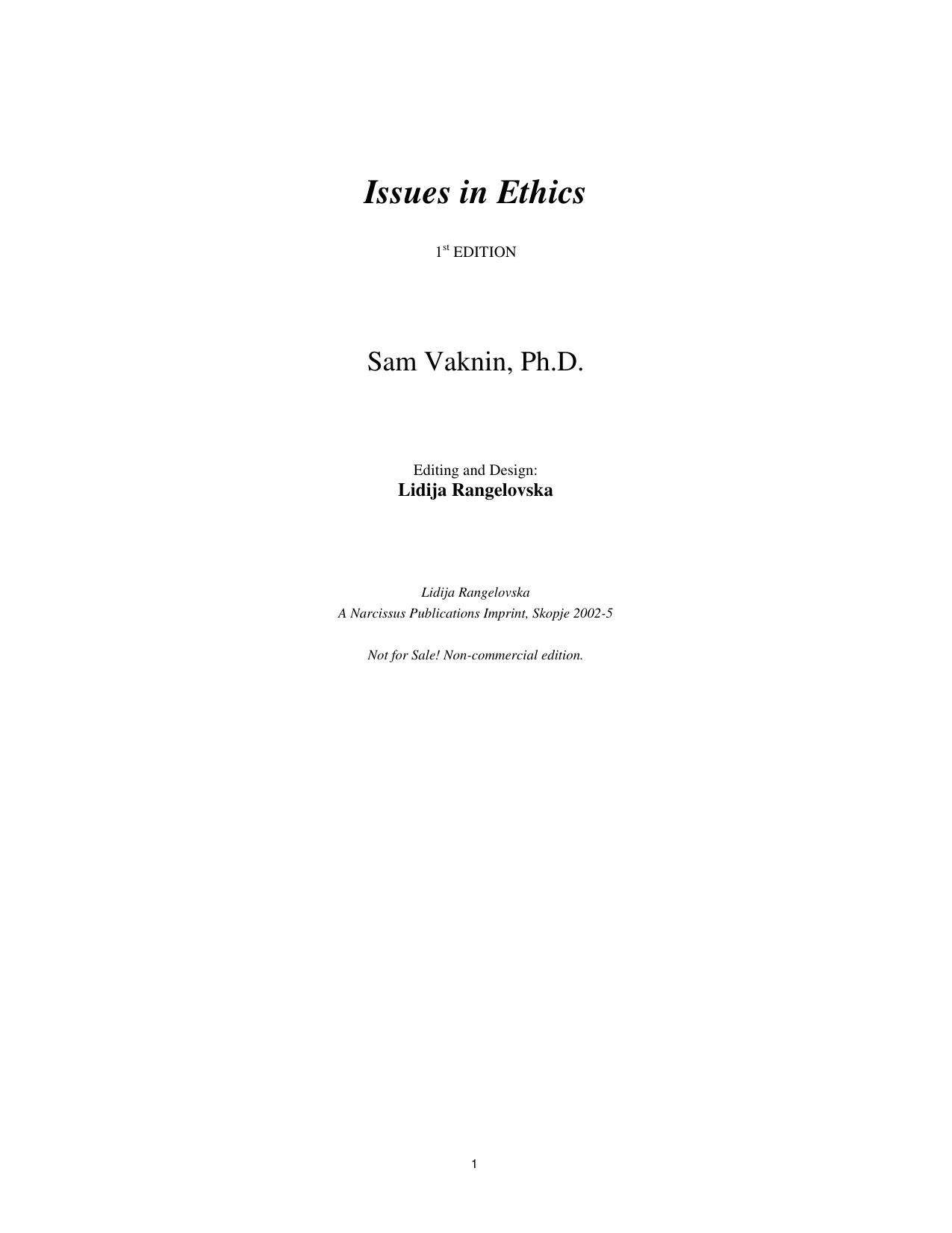 Issues in Ethics by Sam Vaknin & Lidija Rangelovska