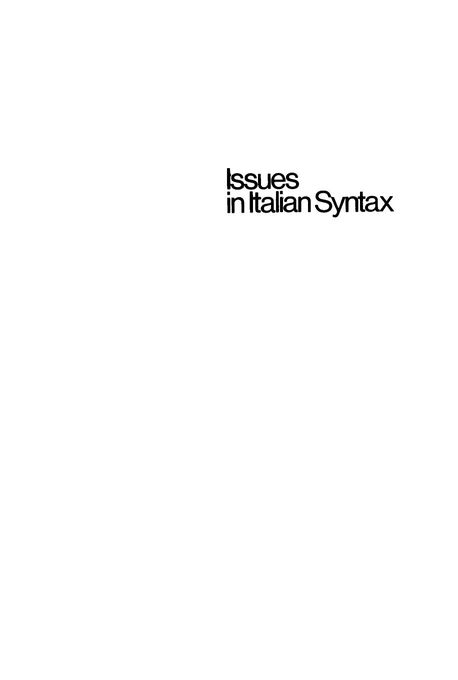 Issues in Italian Syntax by Luigi Rizzi