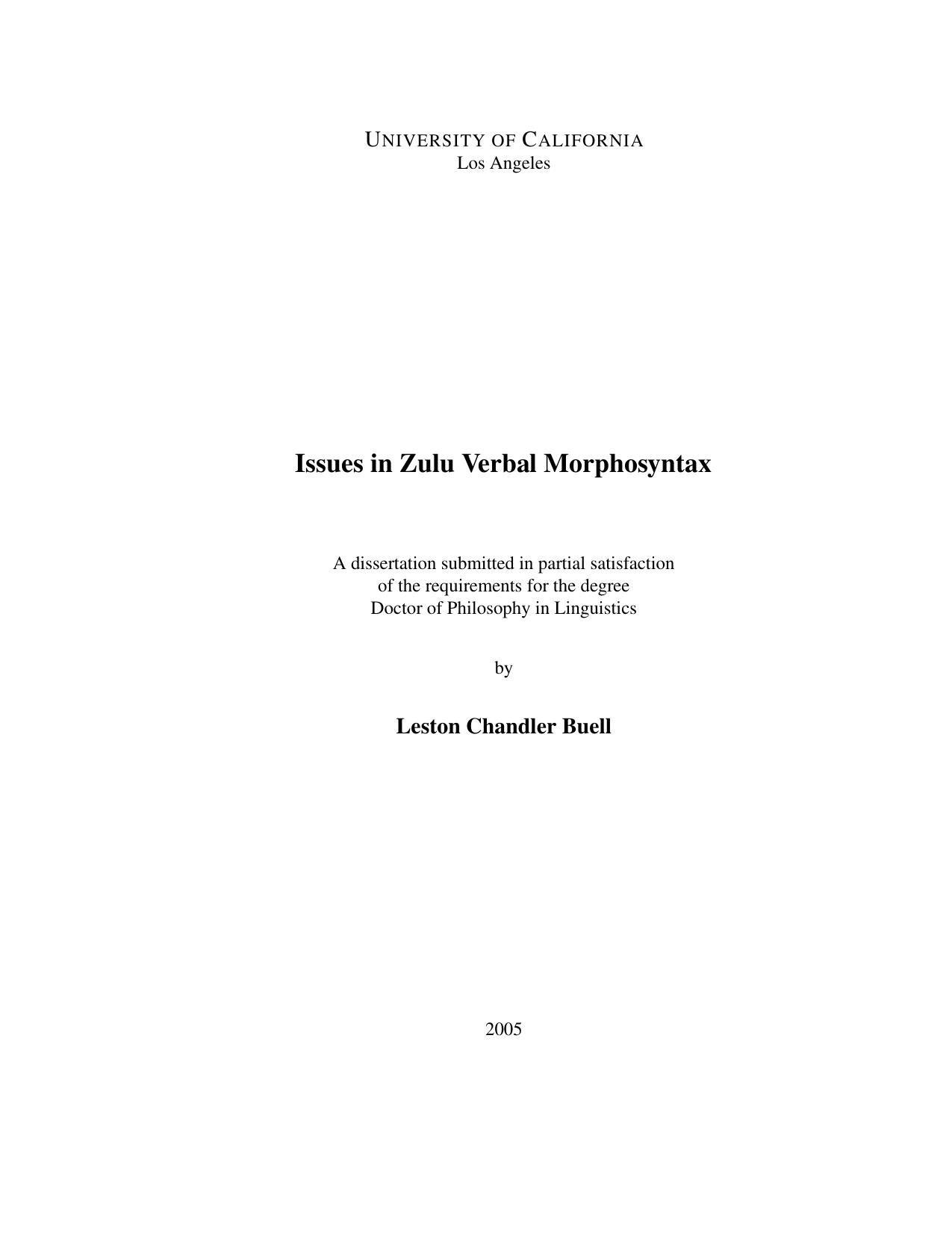 Issues in Zulu Verbal Morphosyntax by Leston Chandler Buell
