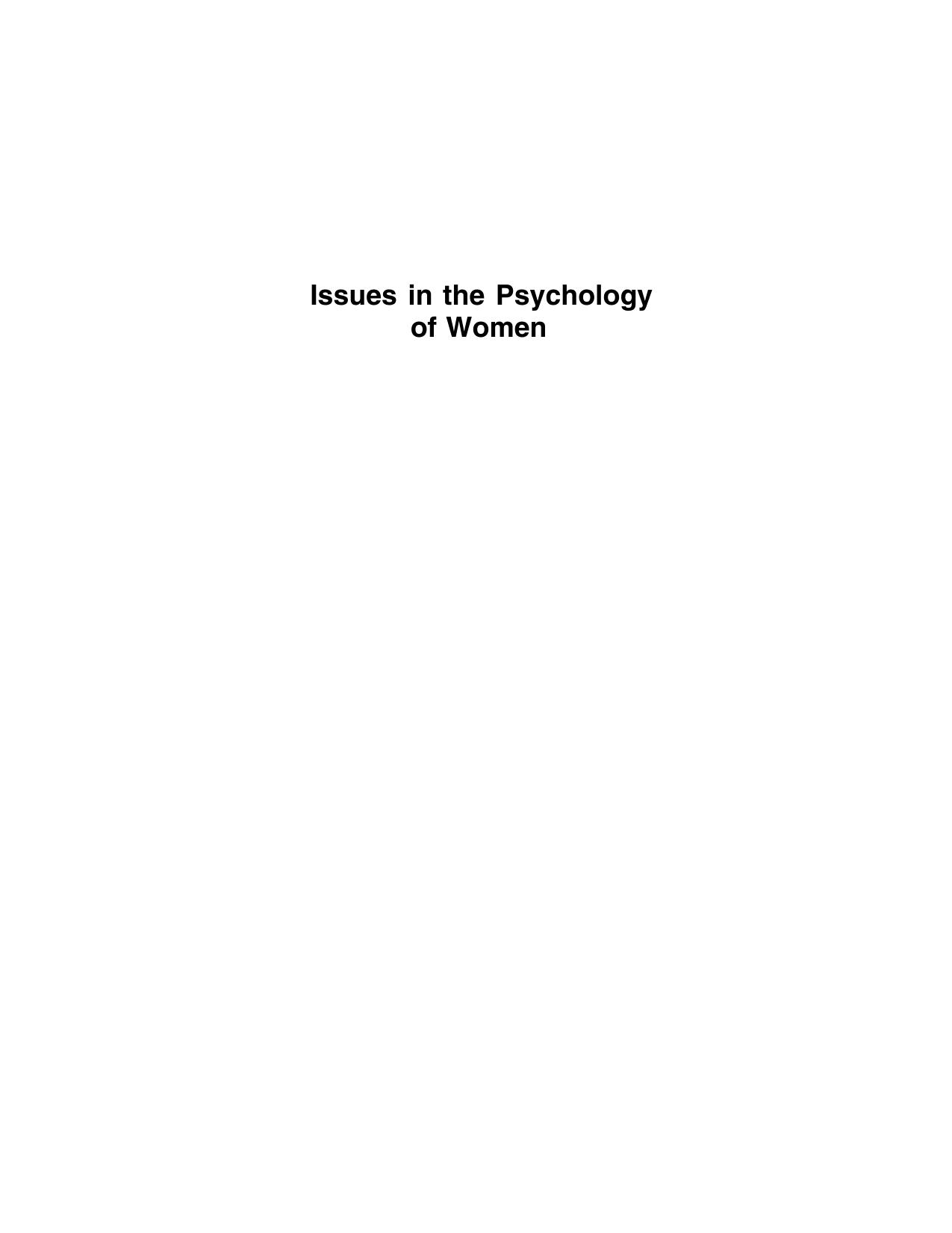Issues in the Psychology of Women by Maryka Biaggio (auth.) Maryka Biaggio Michel Hersen (eds.)