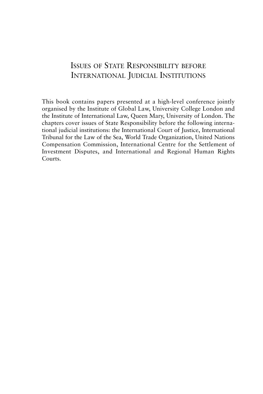 Issues of State Responsibility Before International Judicial Institutions: The Clifford Chance Lectures by Malgosia Fitzmaurice Dan Sarooshi