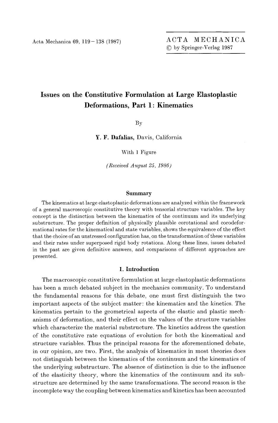 Issues on the constitutive formulation at large elastoplastic deformations, part 1: Kinematics by Unknown