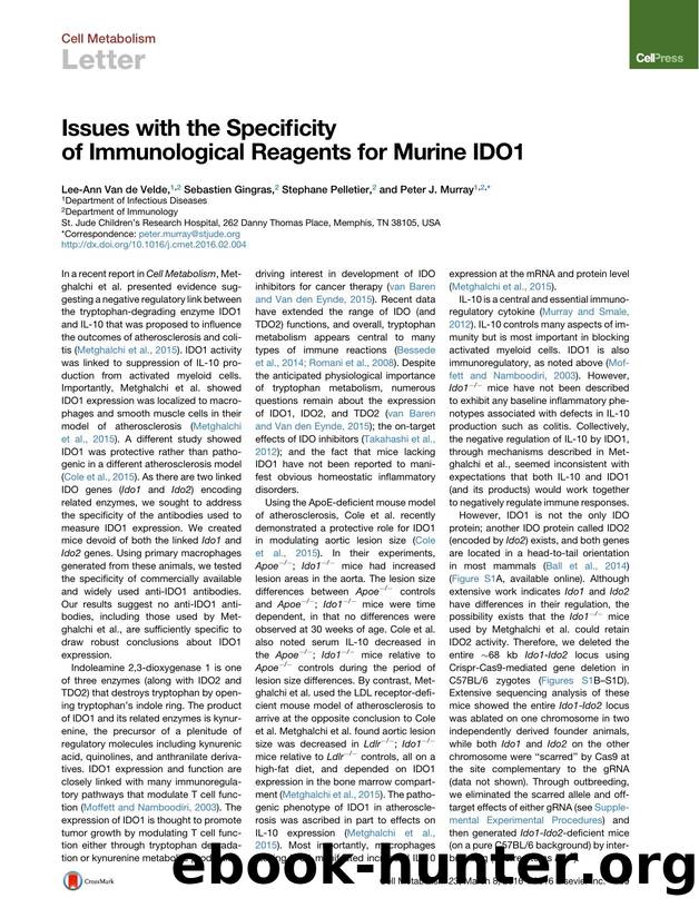 Issues with the Specificity of Immunological Reagents for Murine IDO1 by Lee-Ann Van de Velde & Sebastien Gingras & Stephane Pelletier & Peter J. Murray