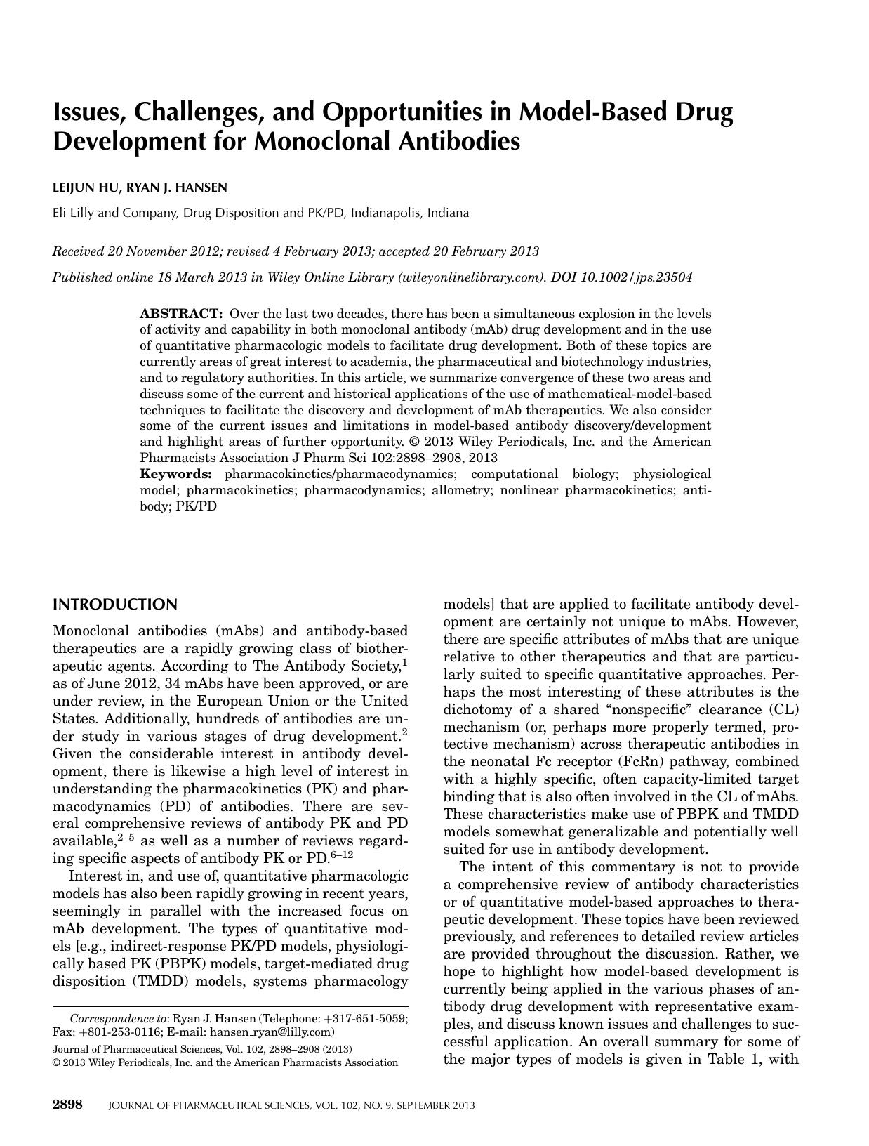 Issues, challenges, and opportunities in modelbased drug development for monoclonal antibodies by Unknown