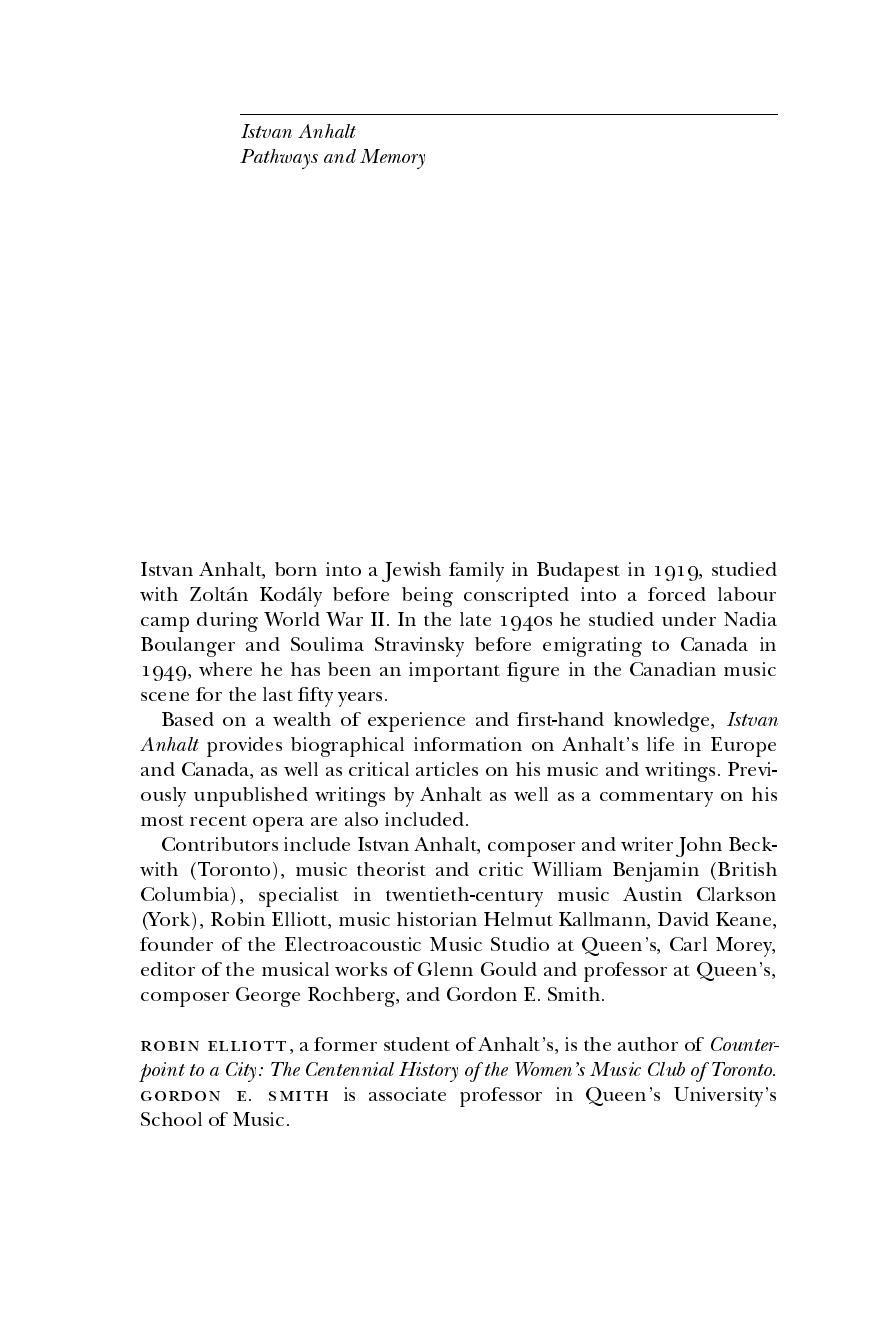 Istvan Anhalt: Pathways and Memory by Robin Elliott Gordon Smith