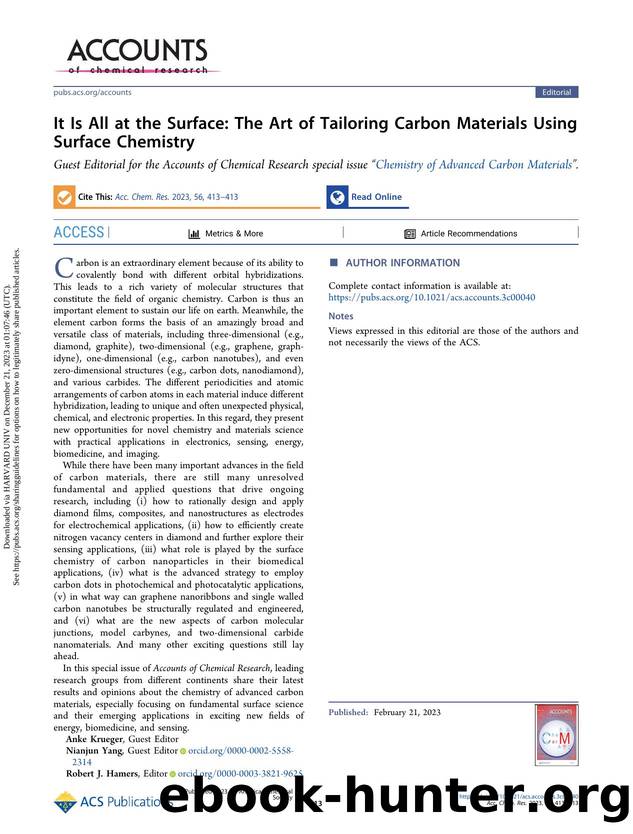 It Is All at the Surface: The Art of Tailoring Carbon Materials Using Surface Chemistry by Anke Krueger Nianjun Yang & Robert J. Hamers