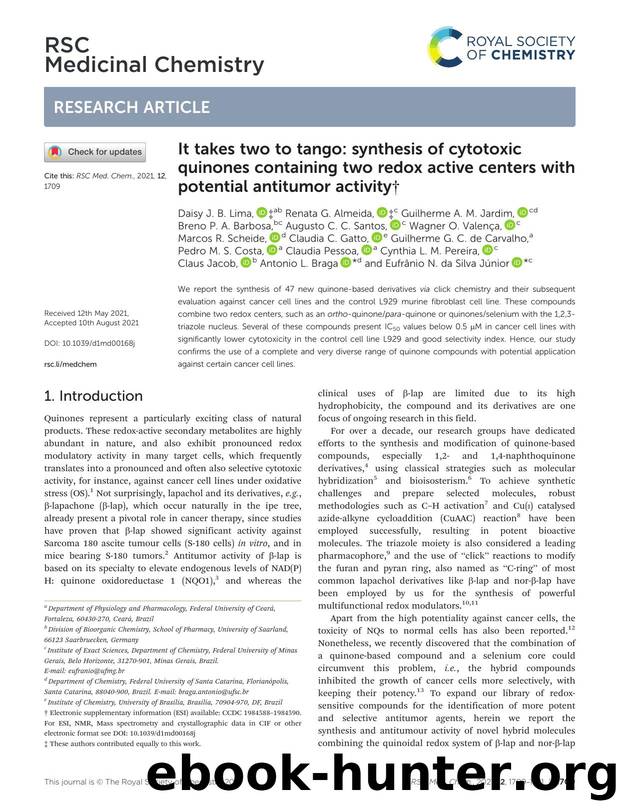 It takes two to tango: synthesis of cytotoxic quinones containing two redox active centers with potential antitumor activity by unknow