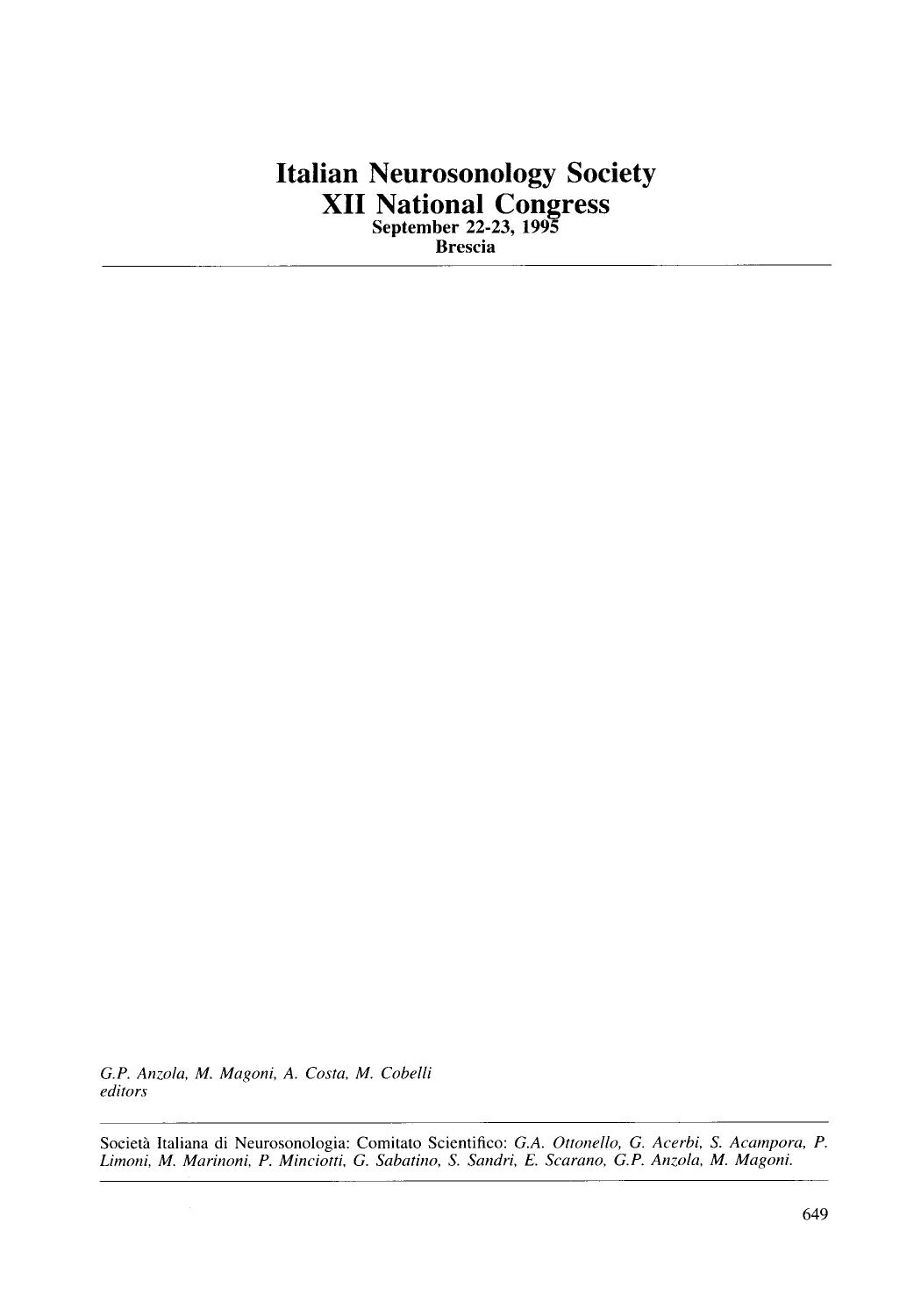 Italian Neurosonology Society XII National Congress by Unknown